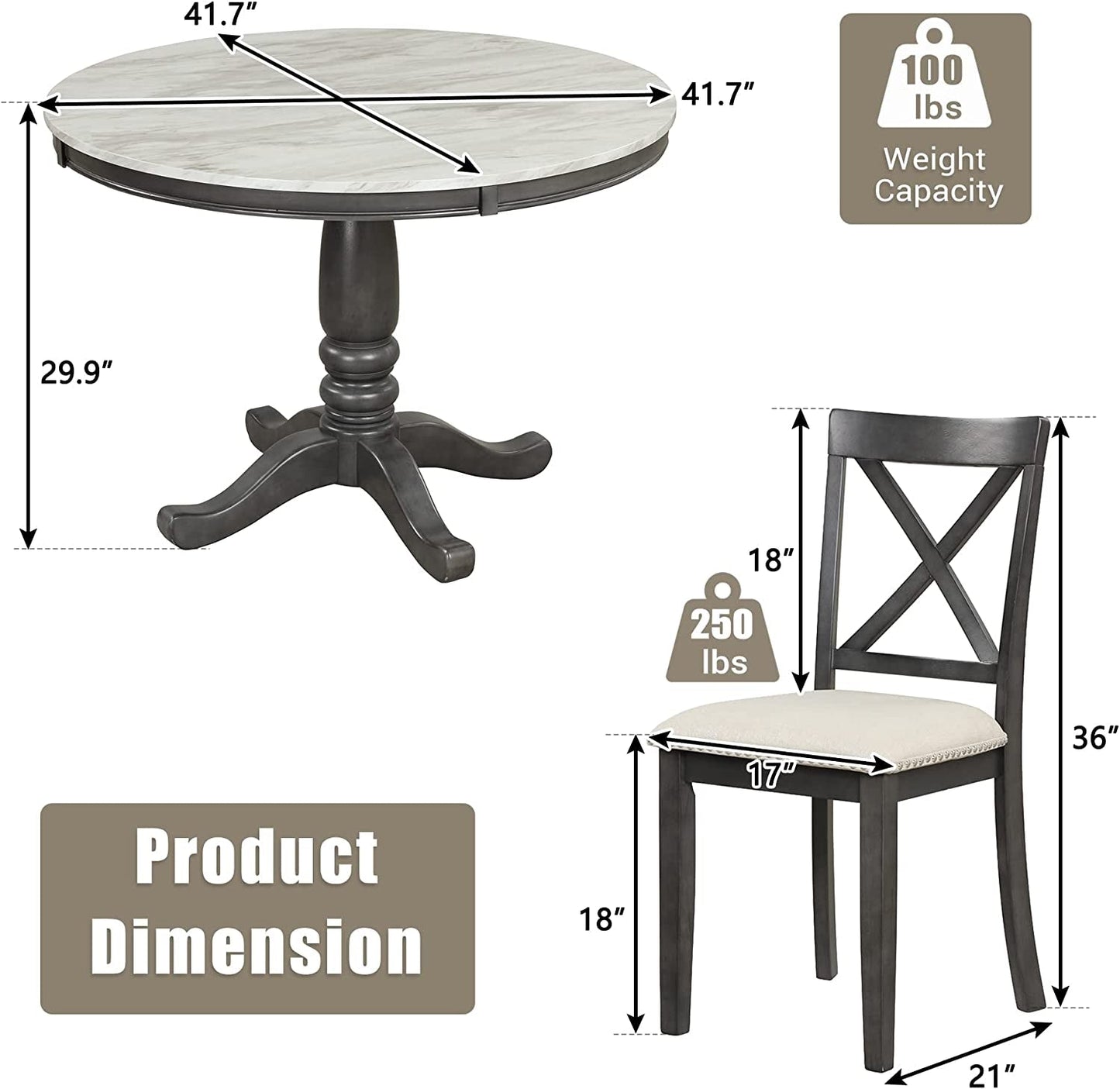 Wood Round Dining Table Set With Cushioned Chairs Pedestal