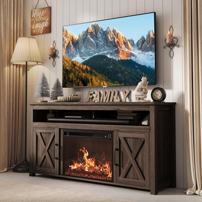 65 Inch Electric Fireplace TV Stand Modern Farmhouse Design