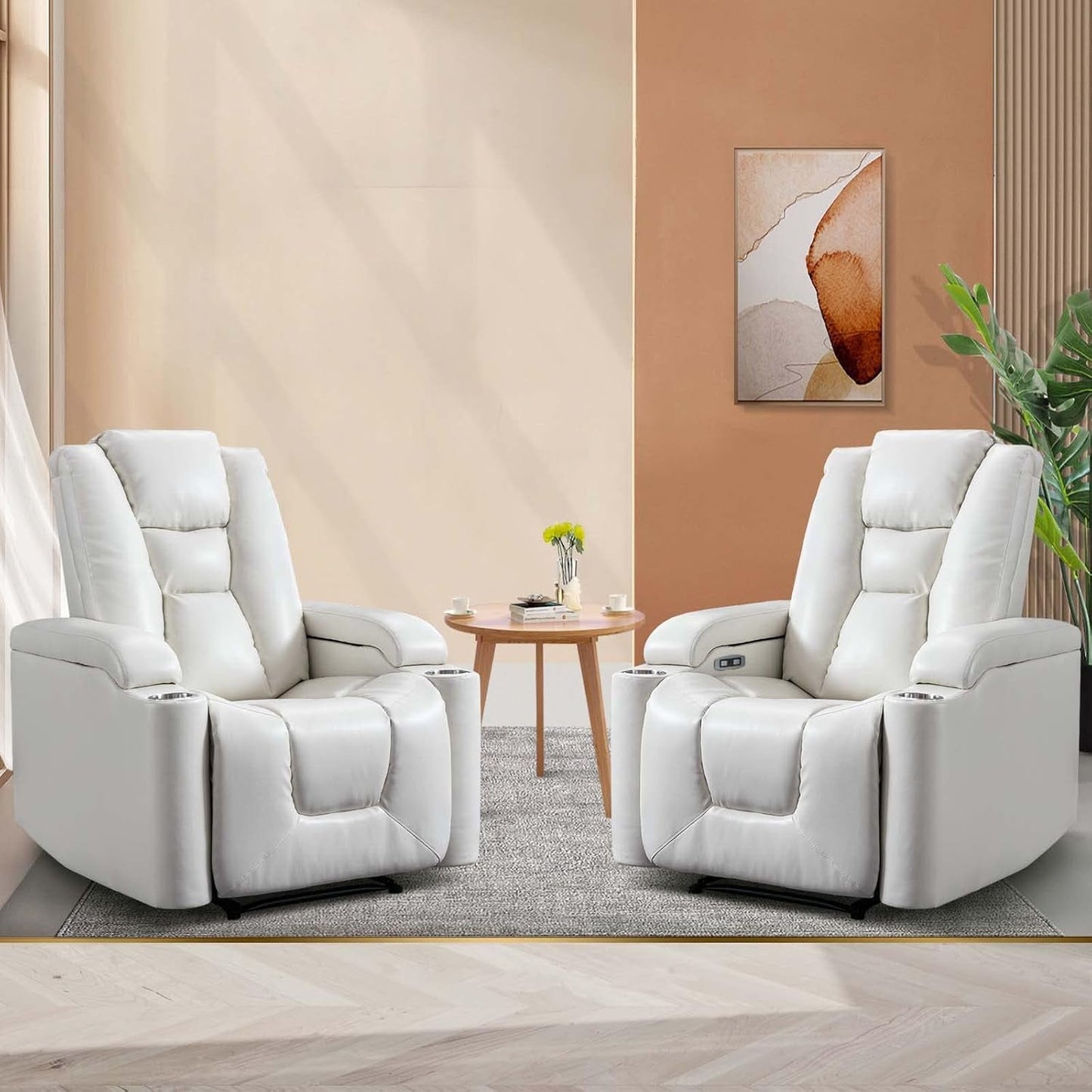 White Power Recliner Chair Set Of 2 With USB Ports