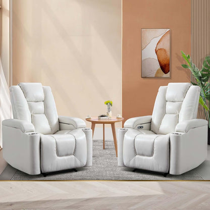 White Power Recliner Chair Set Of 2 With USB Ports