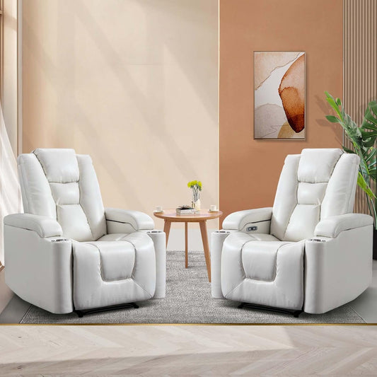White Power Recliner Chair Set Of 2 With USB Ports