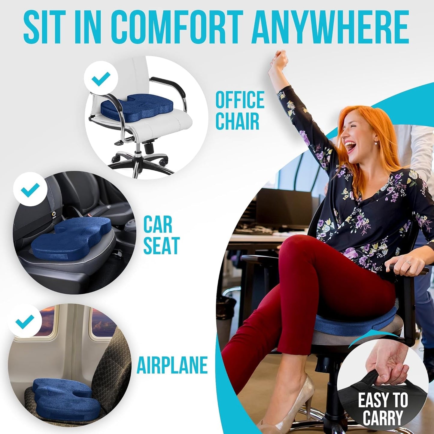 XL Memory Foam Office Chair Cushion With Lumbar Support