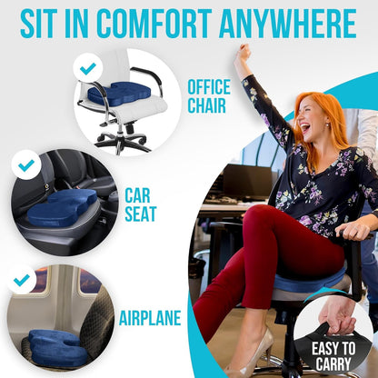 XL Memory Foam Office Chair Cushion With Lumbar Support