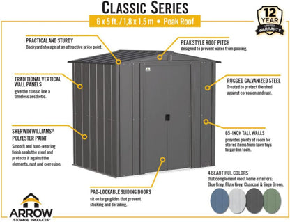 Steel Storage Shed 6x5 Flute Grey Outdoor Garden Shed