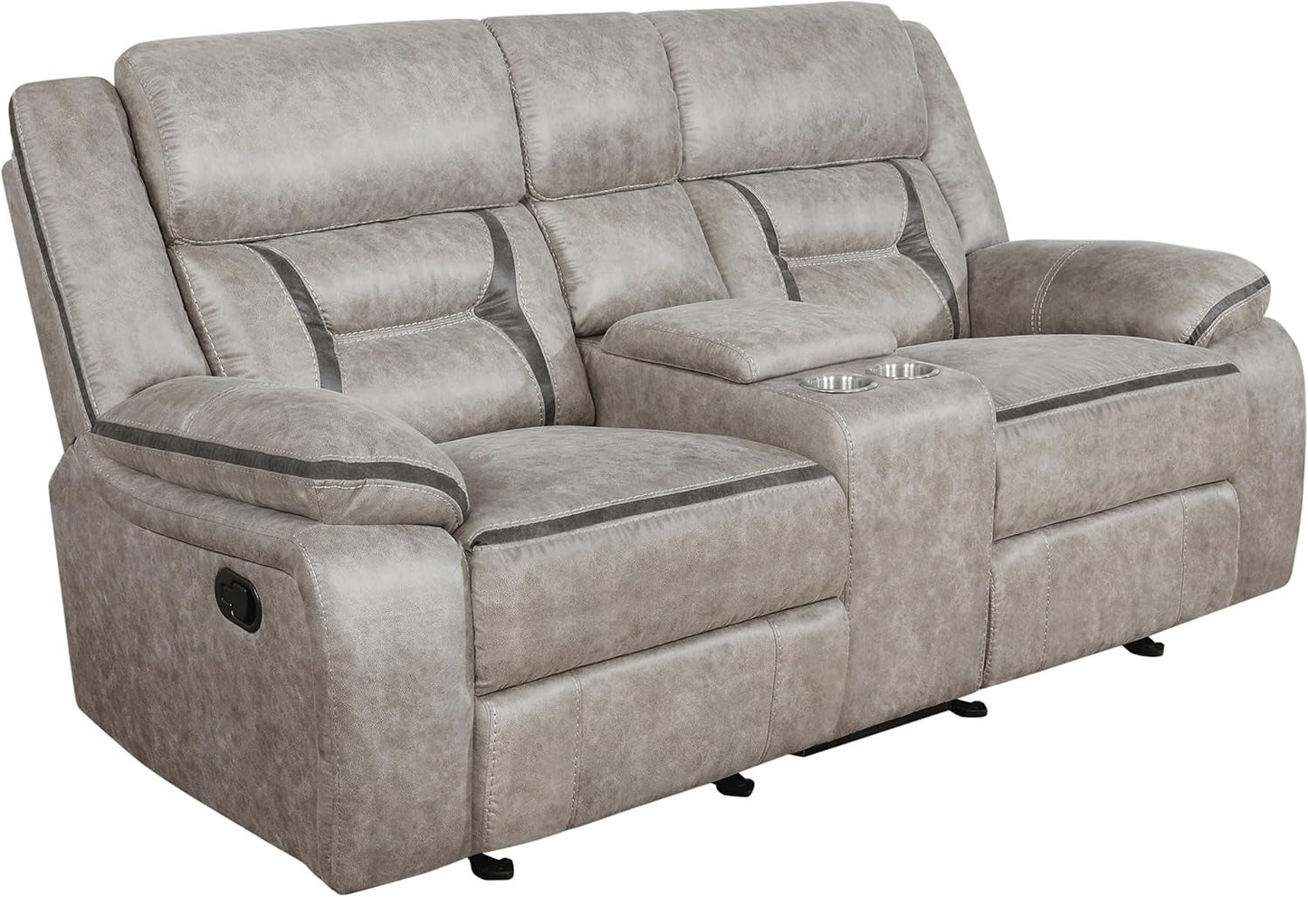 Taupe Recliner Loveseat With Center Console Manual Recline
