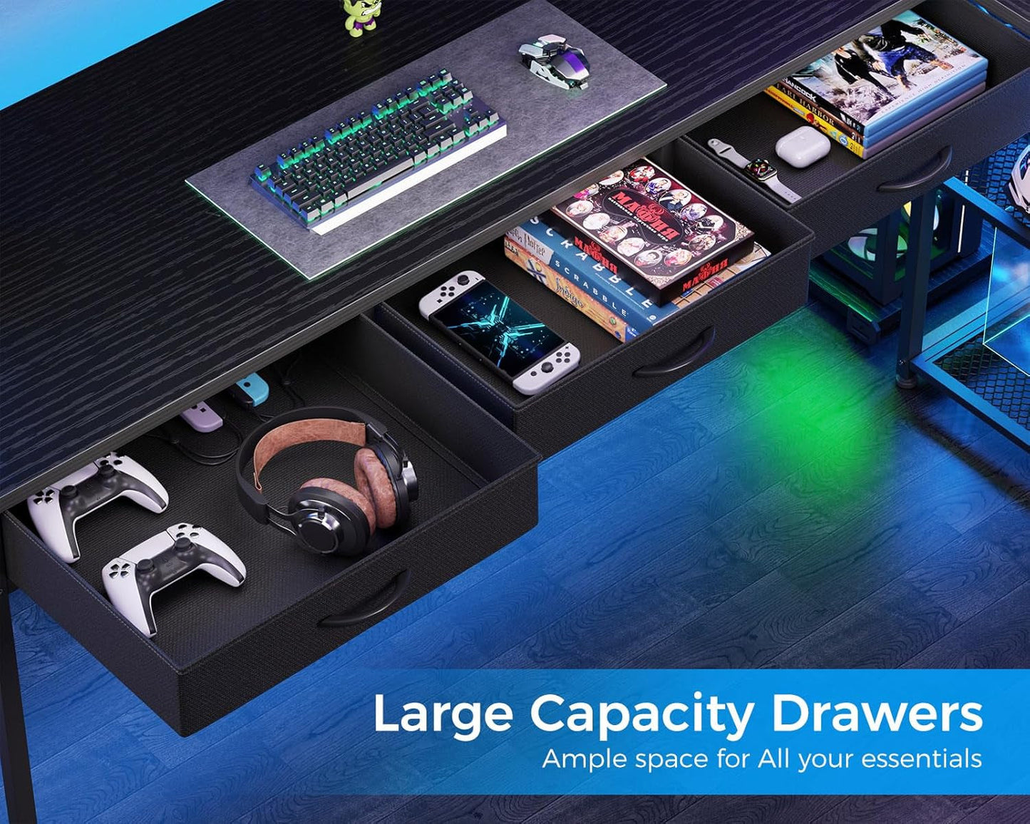 53-Inch L-Shaped Desk With Drawers And Power Outlets