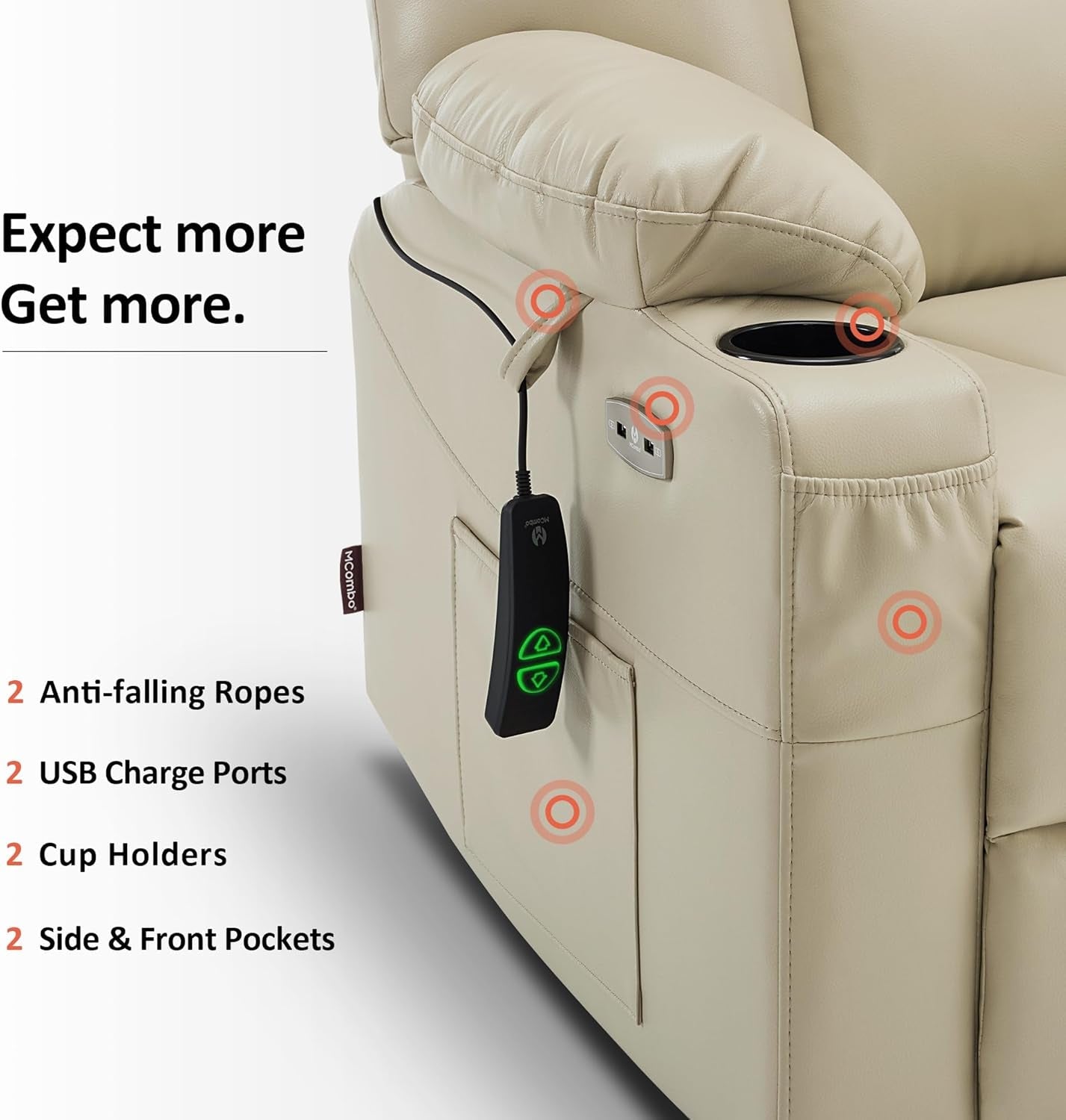 Beige Large Power Lift Recliner Chair With Massage And Heat