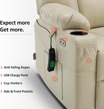 Beige Large Power Lift Recliner Chair With Massage And Heat