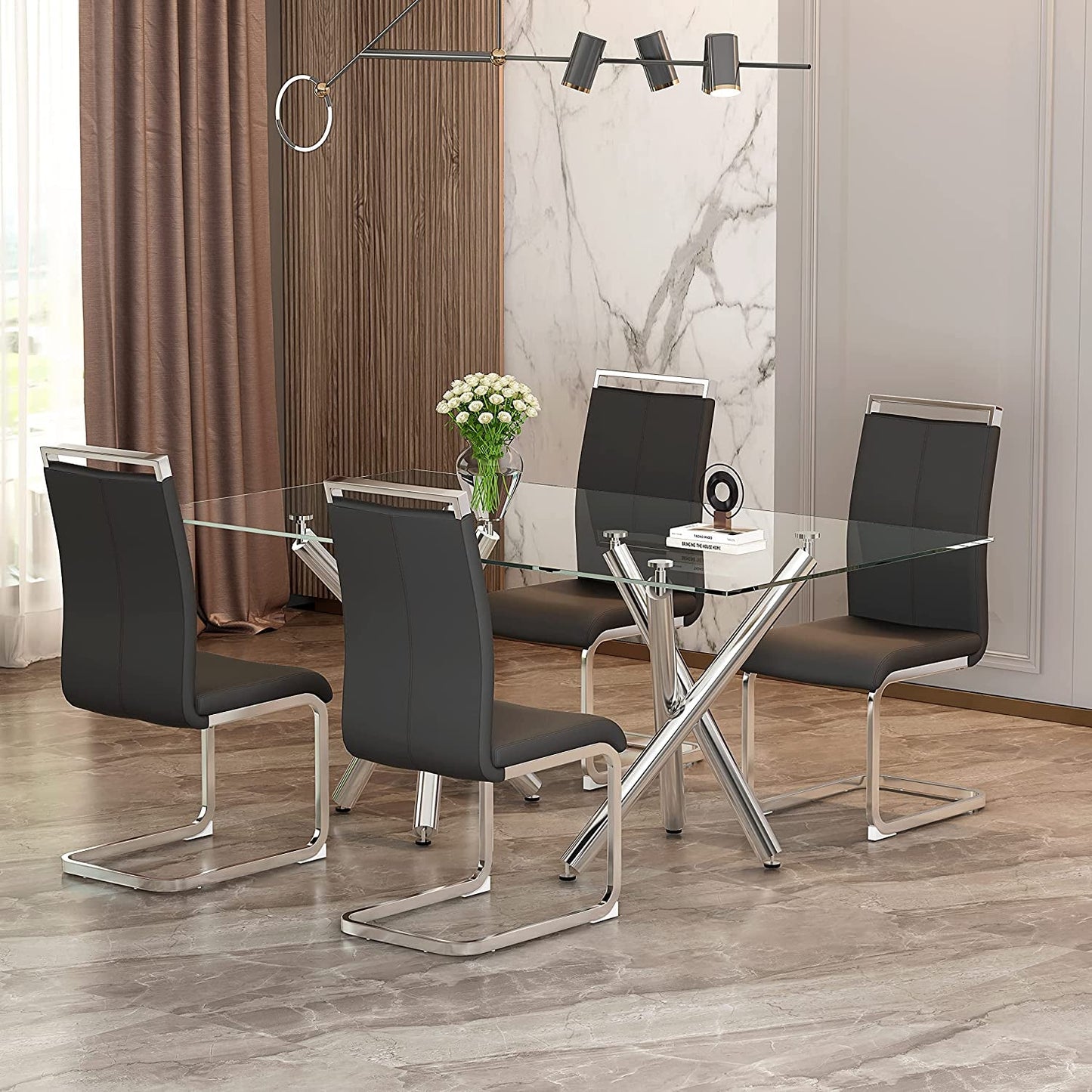 Black Dining Chairs 4 Pack With Faux Leather Seats