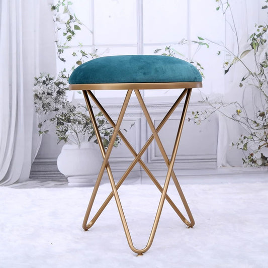  Golden Metal Stool Ottoman with Cross Leg Design for Dressing Room