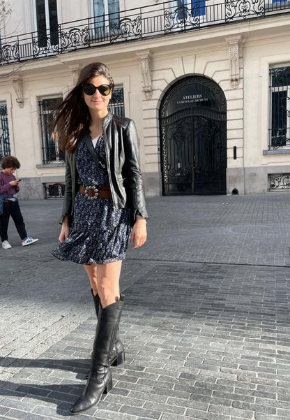 Brown Calf Leather Knee-High Boots – Women’s Block Heel Riding Boots