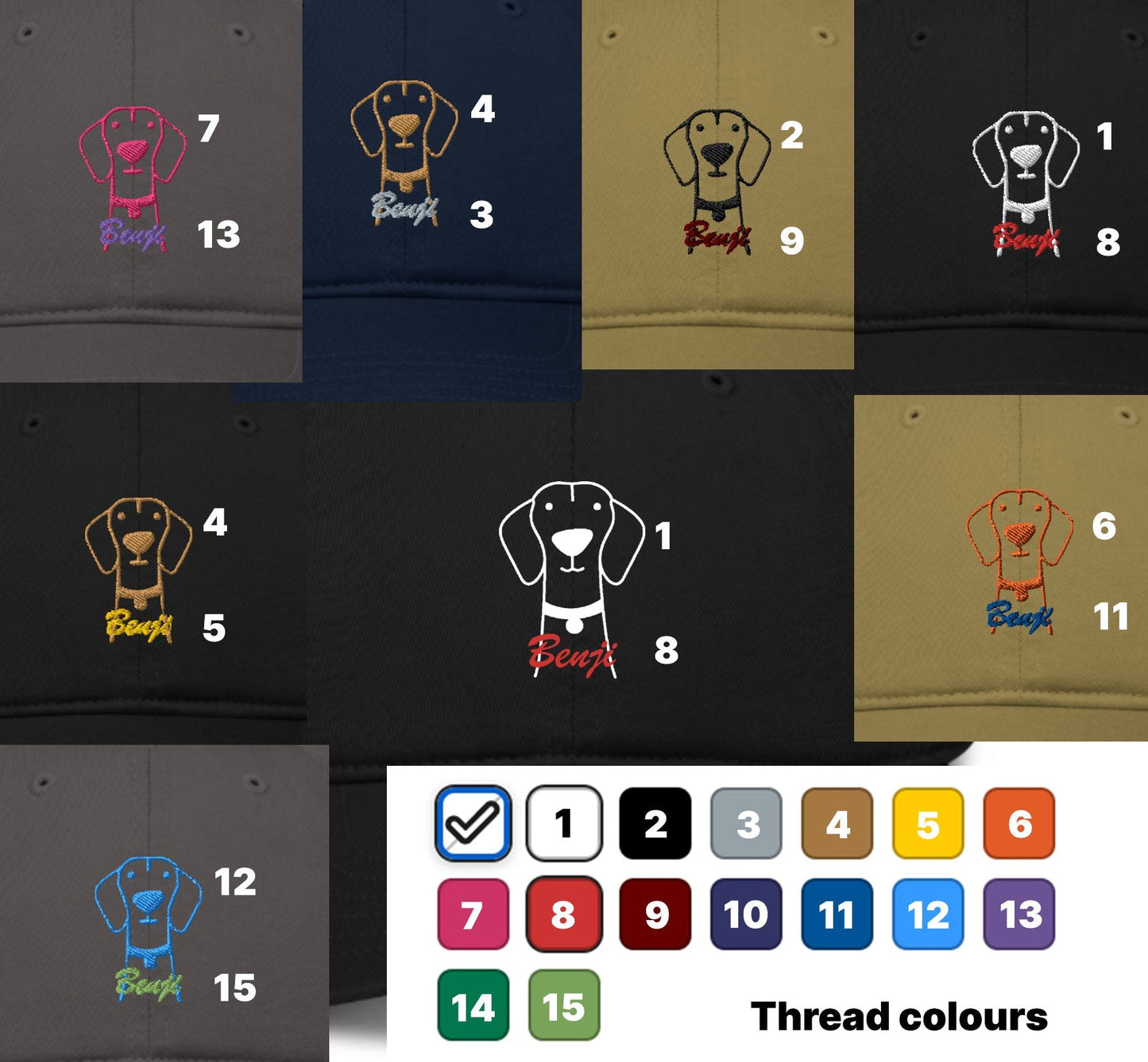 Bio Vizsla Dog embroided baseball cap with Vizsla Dog Name for Vizsla